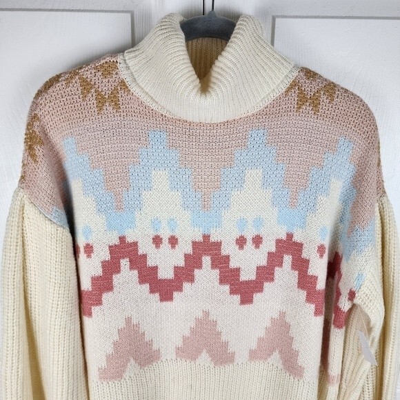 SO Turtleneck Knit Dress Sweater Ivory Pink Oversized Size M - Picture 4 of 15